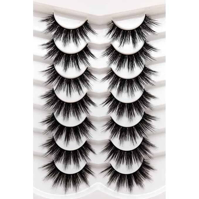 Veleasha False Eyelashes Wispy Faux Mink Lashes Fluffy Handmade Fake Eyelashes Natural Look 7 Pairs Pack Luxury Cat Eye Lashes (815)