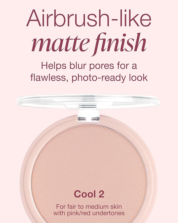 Mineral Fusion Pressed Powder Foundation - Matte Finish Face Powder for Fair-Medium Skin with Pink/Red Undertones - Age Defying Natural Makeup - Talc Free, Vegan, Hypoallergenic (Cool 2)
