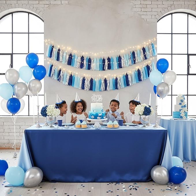 Blue and Silver Tassel Garland,Paper Tassel Banner,Table Decor,Blue and Silver Tissue Tassels Party Decor Supplies for Party,DIY Kits - (20 PCS)