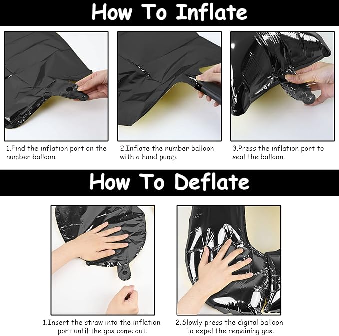 40" Black Number 3 Balloon for Birthday Party Decorations, Large Self Inflating Helium Foil Number Balloons Set 0-9 for Women Men 30th Birthday Graduation 3rd Anniversary Party Decorations Supplies