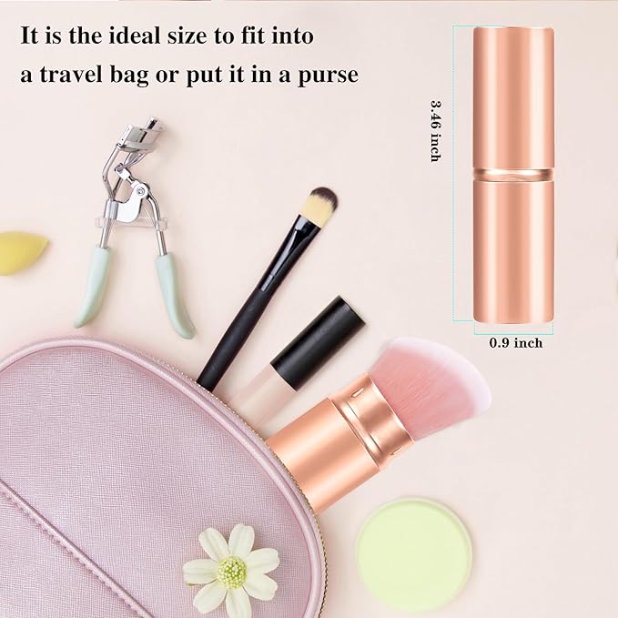 Falliny Retractable Kabuki Makeup Brush, Angled Travel Powder Blush Brush Foundation Makeup Brush with Cover for Blush, Sunscreen,Bronzer, Buffing, Concealer,Highlighter, Powder Cosmetics