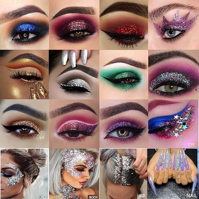 evpct CAKAILA Glitter Colorful Sparkly Eyeshadow Palette For Eye Makeup White Silver Glue Gel Face Paint , 40 Colors