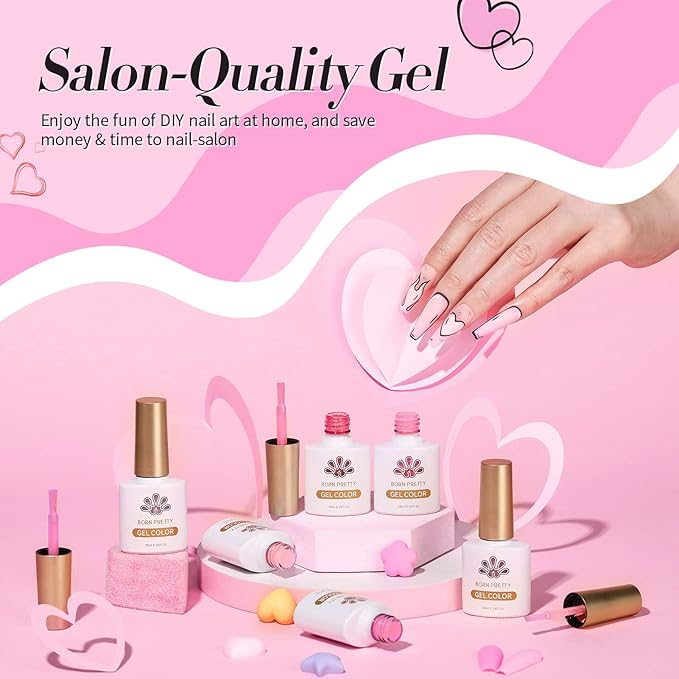 Born Pretty Pink Gel Nail Polish Set 6 Colors Sweet Lovely Nude Pink White Colors Nail Art DIY Manicure Salon Home 7ML