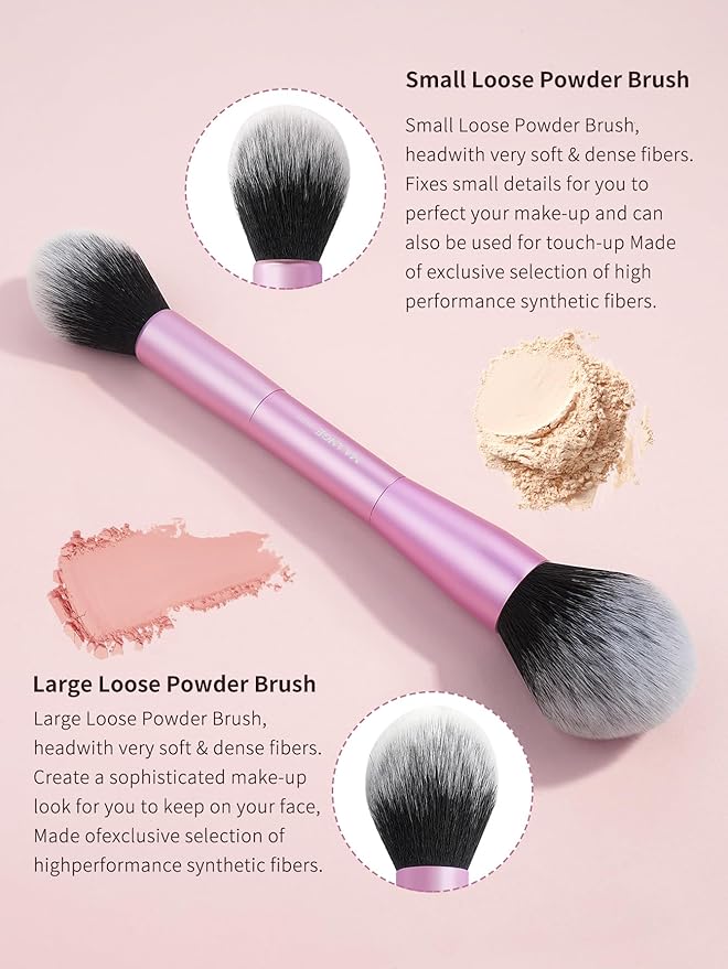 MAANGE 4 PCS Foundation Makeup Brush Set Double-ended Kabuki Brush Contour Brush for Liquid Powder Concealer Cream Cosmetics Blending Blush Face Makeup Tools Kit (Pink)