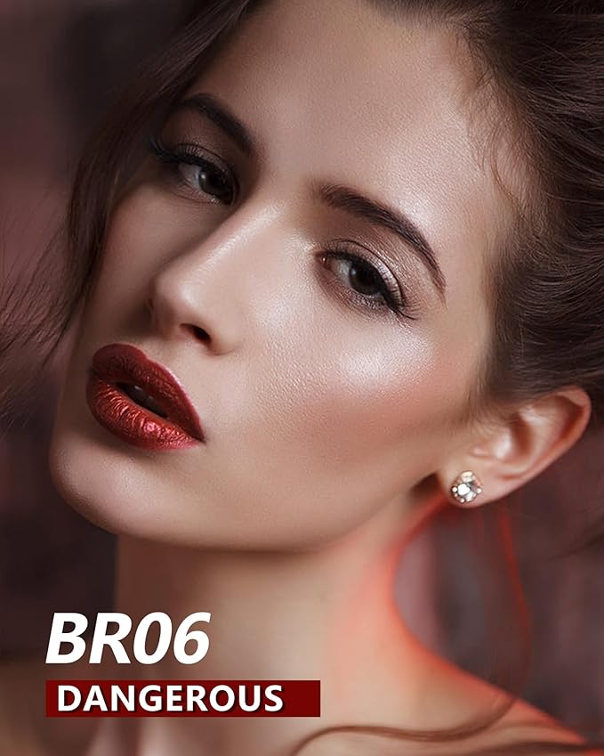 MAKI YIKA 3Pc Metallic Lipstick for Women Red Pink Brown Glitter Lipsticks Long Lasting Lipstick Smudge Proof Liquid Lip Gloss, Red/Pink/Nude