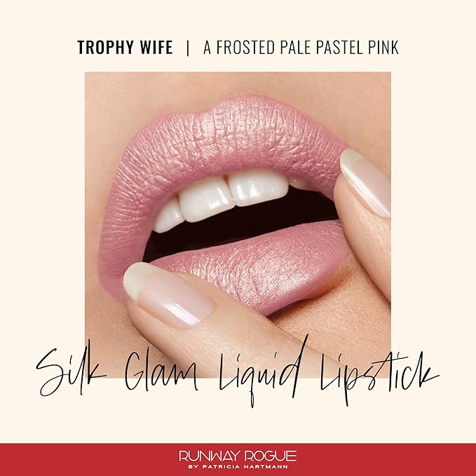 Runway Rogue Silk Glam Liquid Lipstick, Long Wear Frosted Pale-Pink Lipstick, ‘Trophy Wife’