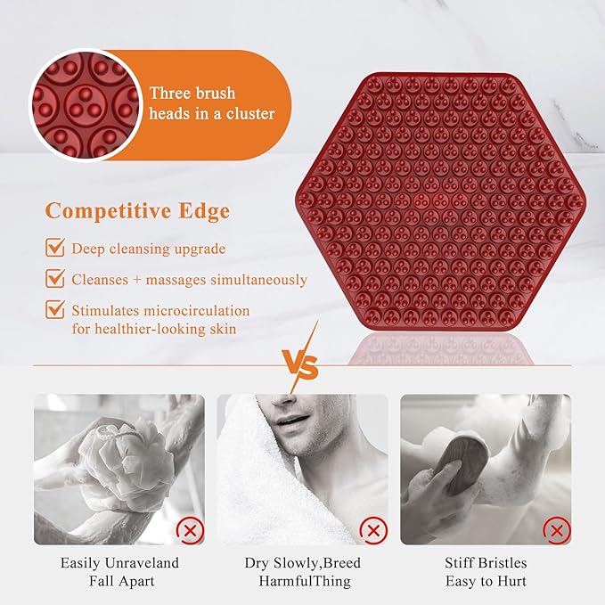 VWMYQ Silicone Face Scrubber for Men, Gentle Exfoliator Pad & Massager, Facial Cleansing Brush Silicone Face Wash Brush Removes Dead & Dry Skin (red)