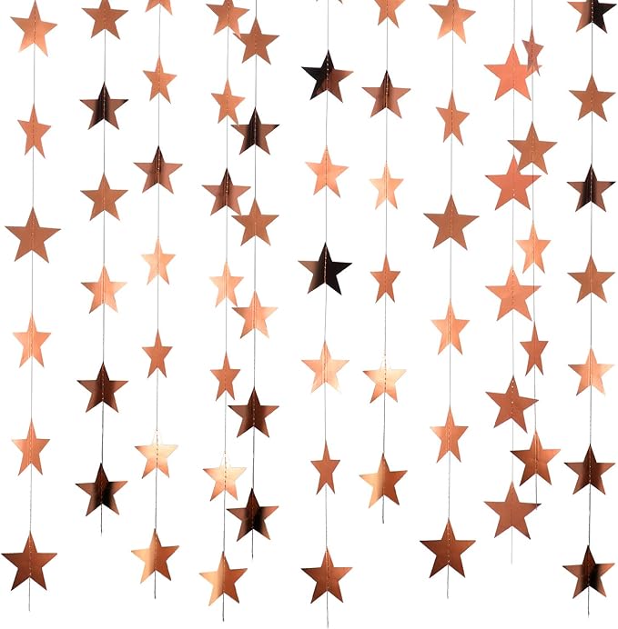 Patelai Glitter Star Garland Banner New Years Decor 130 Feet Star Hanging Banner Twinkle Backdrop for Birthday Classroom Wedding Halloween Christmas Party Supplies(Rose Gold)