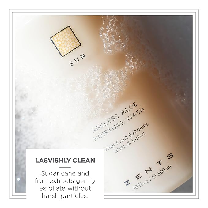 Zents Hand & Body Wash (Sun Fragrance) | Hydrating Anti-Aging Cleanser with Organic Shea Butter & Aloe for Dry Skin | Gentle & Nourishing | 10 fl oz