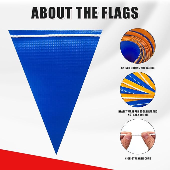 Warning Safety Pennant Banner Flags – Multipurpose 105FT OSHA Bright BLUE/YELLOW Triangle Flags for Construction,Outdoor & Event Hazard Precaution(BLUE+YELLOW,45pcs,105FT)