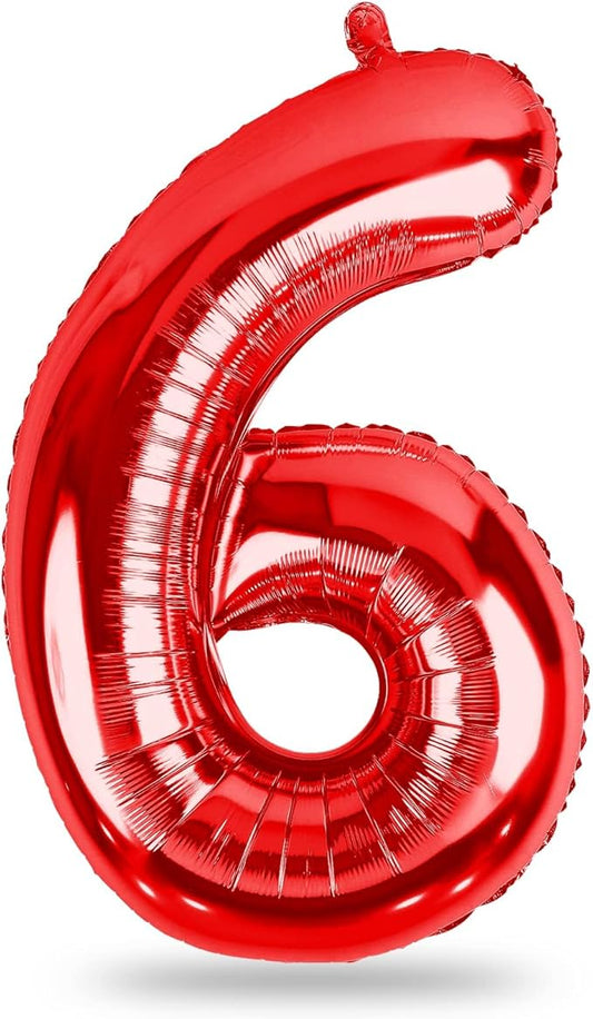 40 Inch Red Large Numbers Balloons 6, Self Inflating Digit 6 Helium Balloons for 6th Girls Boys, Foil Mylar Big Number Balloons Set 0-9 for Women Men Birthday Party Anniversary Supplies Decorations