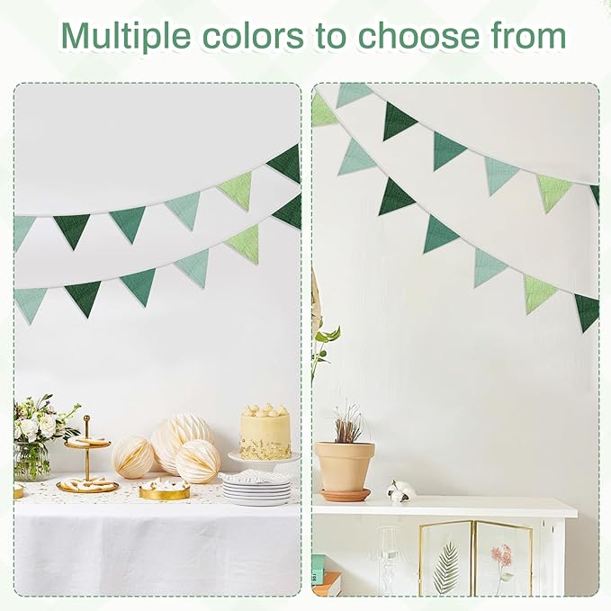 2PCS Pennant Banner Flags, Fabric Bunting Banner Nursery Garland Decor, Baby Shower Garland, Triangle Flags for Baby Boy Room, Playroom, Boho Birthday Party Decor, Each 7.75 ft (Green Blue)