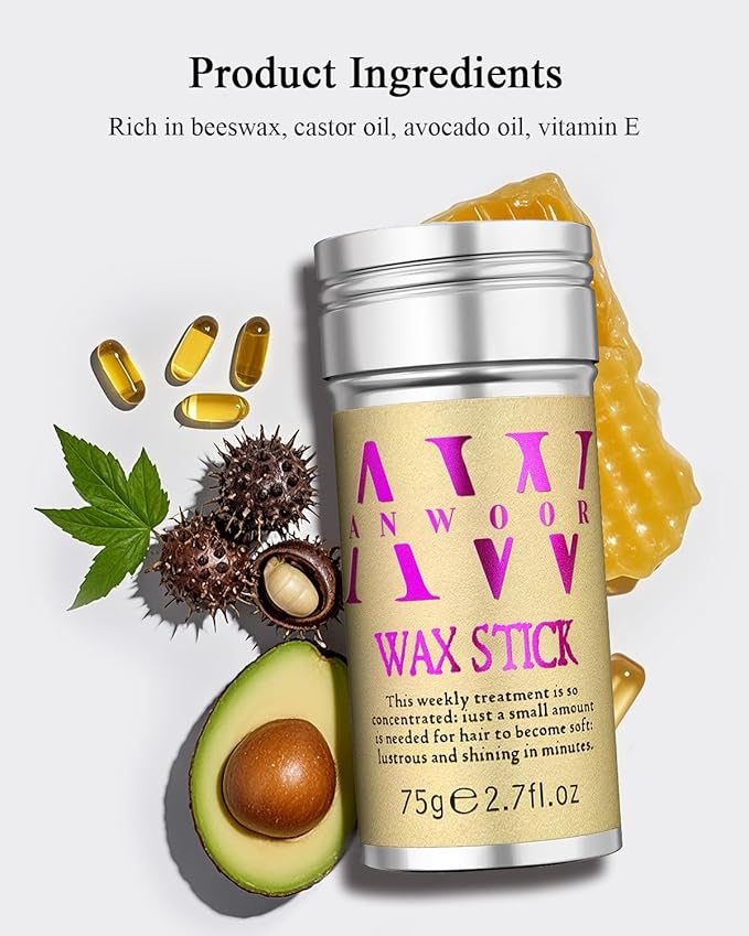 5Pcs Set: Hair Wax Stick, Hair Finishing Stick, Slick Back Hair Brush - Smooths Flyaways, Tames Frizz, Sleek Ponytails Buns - Taming Wand for Women Style Edges - Styling Accessories for Girls & Kids