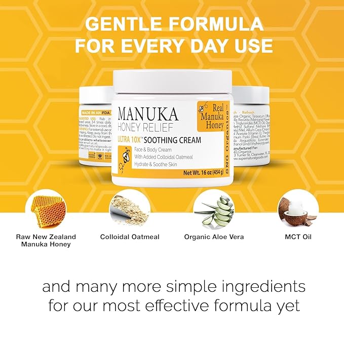 Super Natural Goods Manuka Honey Cream (16oz) – Hydrating Lotion for All Skin Types Suitable for Kids and Adults | Moisturizing Body Cream with Real Manuka Honey Aloe Vera Juice and Cocoa Butter