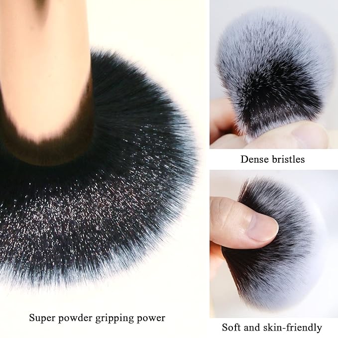 Makeup Brushes Banidy Powder Foundation Brush Flawless Powder Brush Set with Highlighter Brush Blush Brush with Wooden Handle Perfect for Blending, Buffing Liquid