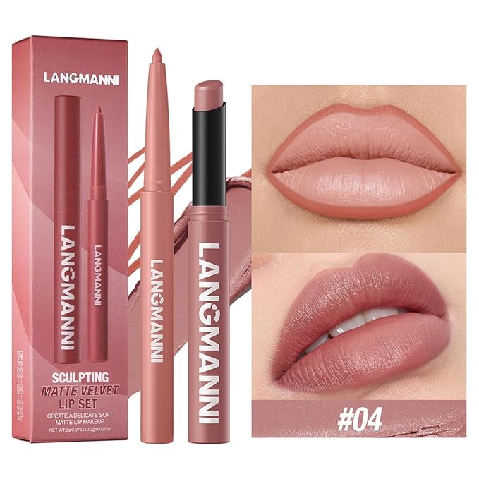 Lip Liner + Lipstick Set (12 Shades Available) -Matte Lipstick for Women, Silk Finish Hydration Lip Kit, Waterproof Smooth Creamy Texture, Bold to Nude Shades for Daily & Party Wear, Makeup Gift(04)