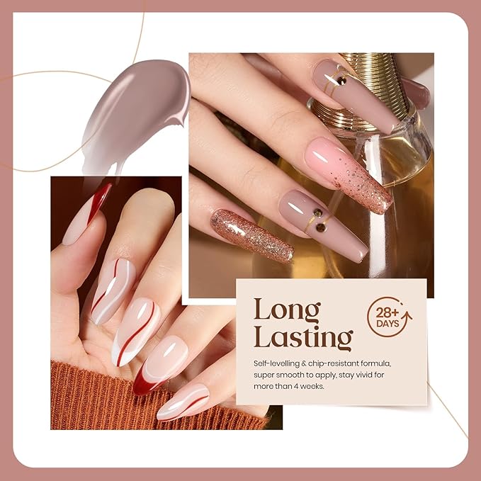 Beetles Fall Gel Nail Polish - 6 Colors Burgundy Brown Neutral Grey Plum Gel Polish Set Soak off UV Light for Easy DIY Nail Art Salon Home Design Gifts for Women