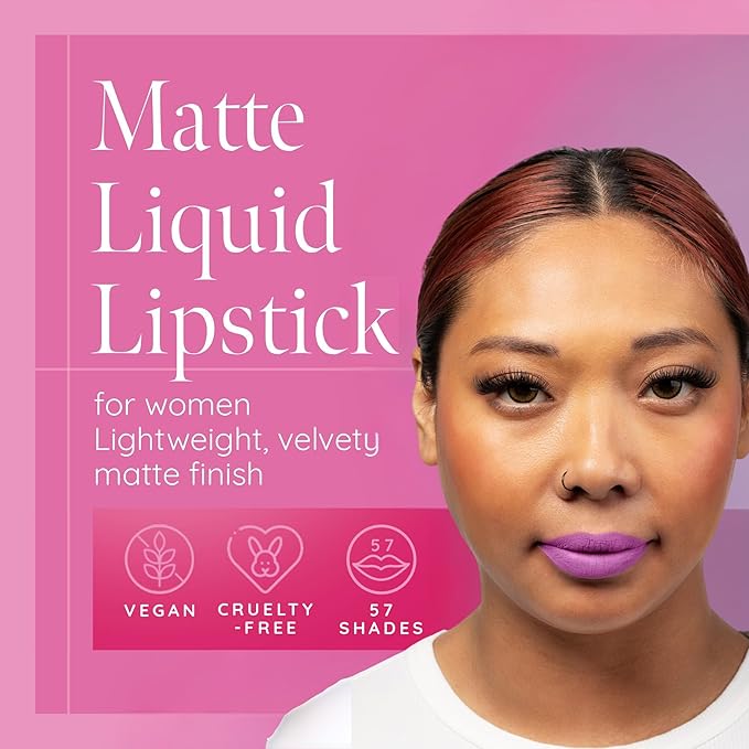 Aromi Matte Liquid Lipstick | Lilac Lip Color for Women, Long-lasting, Bright Purple Pink Shade, Vegan (Pink Periwinkle)