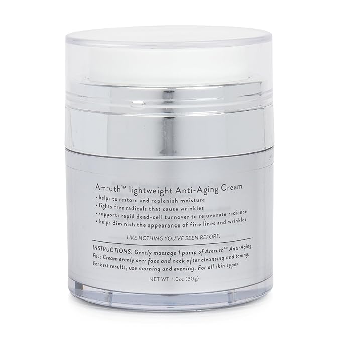 Amruth Resveratrol Daily Anti-Aging Facial Cream, 1oz Jar with Pump, Lightweight, Firms and Nourishes Skin, Smooths Appearance of Fine Lines and Wrinkles