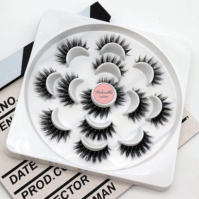 Veleasha Lashes 5D Faux Mink Lashes False Eyelashes Handmade Eye Lashes Wispy Fluffy Fake Lashes Dramatic Eyelashes Luxurious Volume Fake Eyelashes 7 Pairs Pack (5D09)