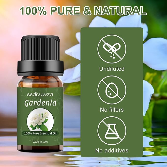 Sedbuwza Gardenia Essential Oil, Pure Organic Gardenia Fragrance Oil for Diffuser, Humidifier, Soap, Candle, Perfume
