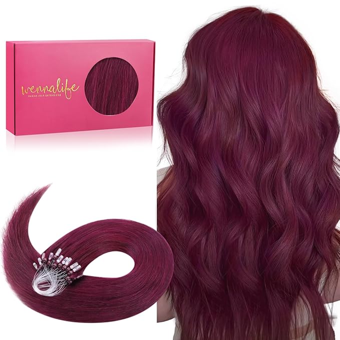 WENNALIFE Microlink Hair Extensions Human Hair, 50g 50s 20 Inch Light Burgundy Remy Micro Bead Hair Extensions Real Human Hair Micro Link Micro Loop Micro Ring Hair Extensions Straight Microlinks