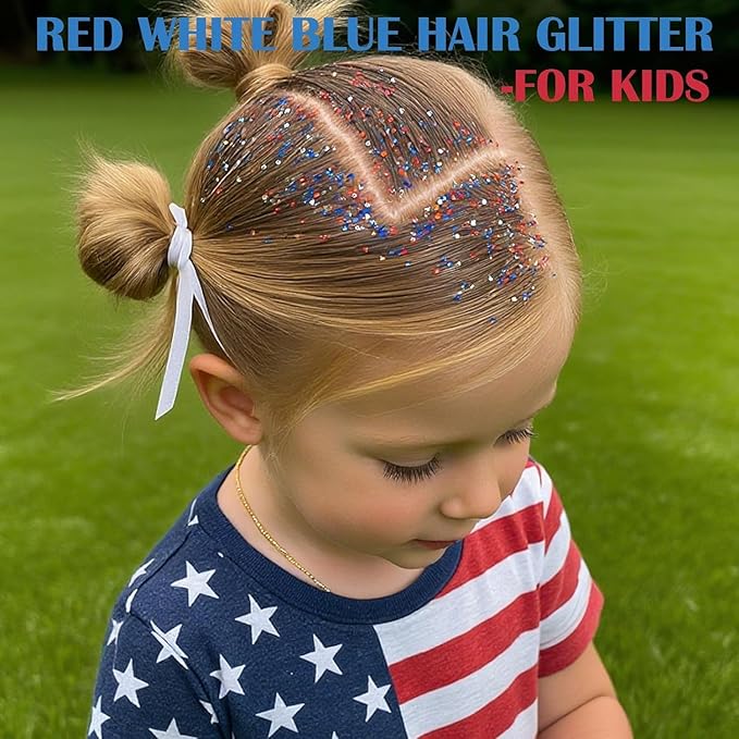 Red White Blue Hair Glitter Stick for Kids,Patriotic Face Body Glitter,4th of July Accessories,Fourth of July Outfits for Women,Patriotic Day Memorial Day Waterproof Chunky Glitter Makeup