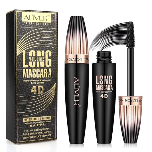 2 Pack 4D Silk Fiber Lash Mascara, Waterproof Very Black Long Lasting Mascara, Lengthening Lifting Multiplying Curling Natural Eyelash Primer Brush, Thickening Softer Lasting All Day, 2 Tube