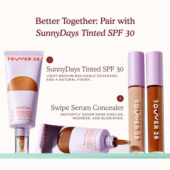 Tower 28 Beauty Swipe Serum Concealer - Hydrating Buildable Medium-Coverage Concealer with Skincare Benefits for Sensitive Skin - Shade 11 OC, Tan with Cool Undertones, 0.22 Fl Oz