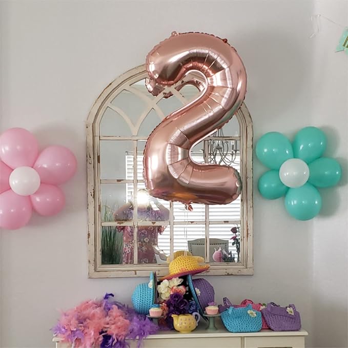 40" Rose Gold Number 0 Balloon for Girls, Large Self Inflating Helium Foil Number Balloons Set 0-9 for Women 20th 30th 40th Birthday Anniversary Wedding New Year Baby Shower Party Decorations Supplies