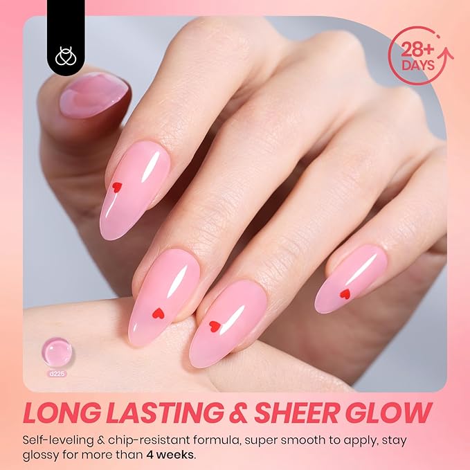 Beetles Jelly Gel Nail Polish Set, 6 Colors Jelly Nude Pink Gel Polish Kit Neutral Sheer Shimmer Glitter Translucent Effect Soak off Uv Nail Concealer DIY Manicure Spring Summer Gift for Women