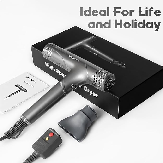 BEAUTURAL Hair Dryer, 1600W High-Speed Foldable Travel Blow Dryer, 110,000 RPM Brushless Motor Million Ionic for Fast Drying & Frizz Control, 3 Temps & 3 Speeds, Dual Voltage for Worldwide Use