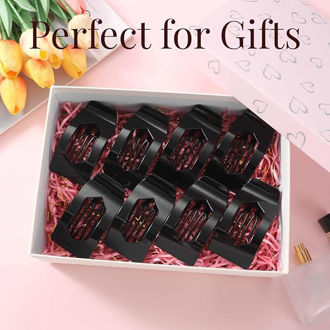 8 Pack Black Flat Hair Clips for Women – Large Glossy Rectangle No-Slip Claw Clips for Thick & Thin Hair, Strong Hold Square Hair Accessories for Work & Daily Styling