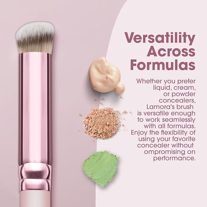 Lamora Concealer Makeup Brush Under Eye - Mini Angled Flat Top Kabuki Nose Contour Brush - Ideal for Concealing Blending Setting Buffing with Powder Liquid Cream Cosmetic - Pro Small Foundation Brush