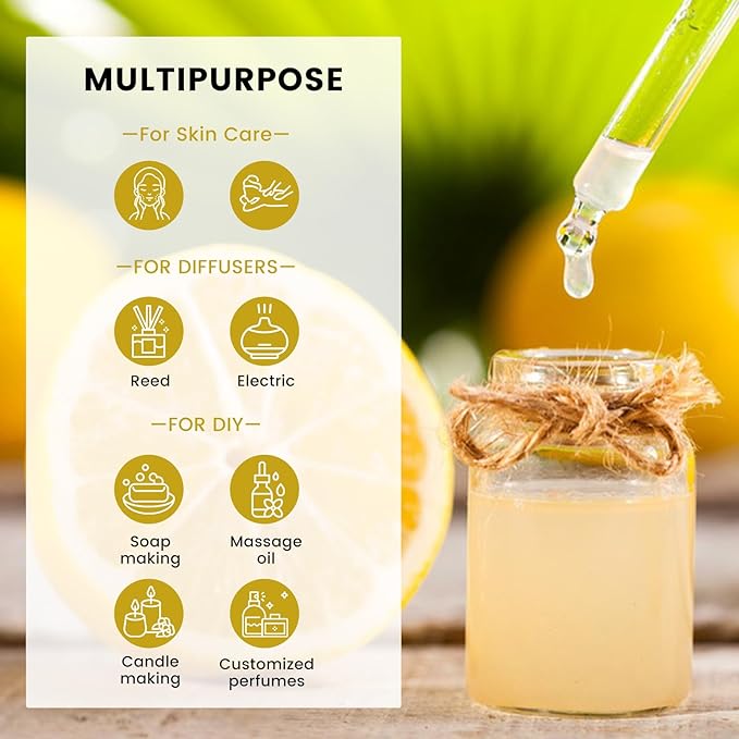 yethious Lemon Essential Oil Lemon Essential Oill for Diffuser, Perfume, Body, Skin, Hair, Candle Soap Making Lemon Fragrance Oil 100ML