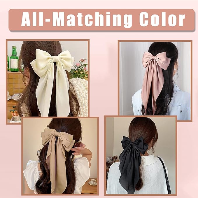 10 PCS Large Hair Bows Ribbon Bow for Women,Hair Bows for Womens,Oversized Long-tail Cute Aesthetic Hair Accessories,Large Hair Barrettes for Women,Big Bows for Girls（Warm brown