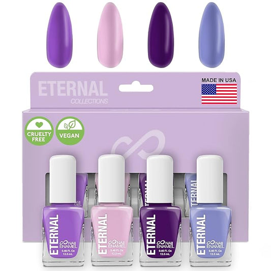 Eternal Purple Nail Polish Set for Women (HOLA BONITA) - Light Pink Nail Polish Set for Girls - Lasting & Quick Dry Fingernail Polish Kit for Home DIY Mani Pedi - Made in USA, 13.5mL (Set of 4)