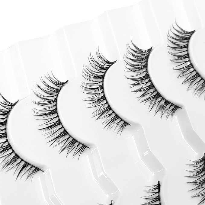 Short Natural Lashes Cat Eye Lashes NINGLASH False Eyelashes Natural Look Wispy Fake Eyelash 10mm Faux Lashes Strips 7 Pairs Lash Pack