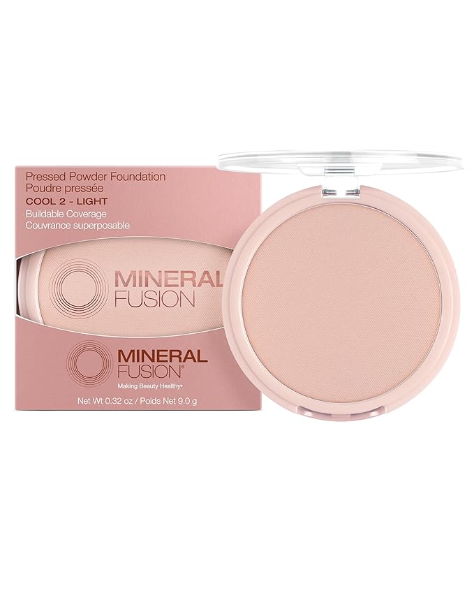 Mineral Fusion Pressed Powder Foundation - Matte Finish Face Powder for Fair-Medium Skin with Pink/Red Undertones - Age Defying Natural Makeup - Talc Free, Vegan, Hypoallergenic (Cool 2)