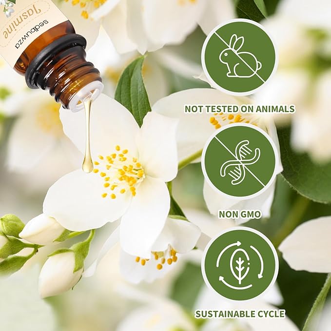 Sedbuwza Sandalwood Jasmine Essential Oil Set, Sandalwood Fragrance Oil Jasmine Scent Oil Set for Diffuser, Aromatherapy, Massage, Soap, Candle Making 2 x 10 ml