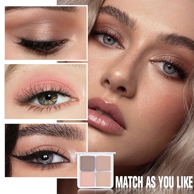 Kaely Powder Eyeshadow Quad, Sheerly Nude Glitter Eyeshadow Palette Makeup, Neutral Eye Shadow Palette for Older Women Pigmented Waterproof, sombras para ojos, Blendable, Cruelty-free, 09