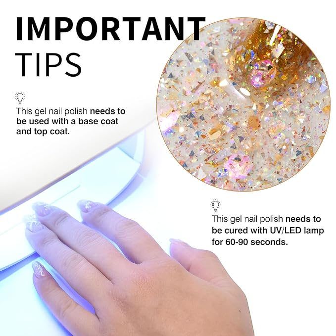 CANNI Glitter Gel Nail Polish – 9ML Broken Gold Prism Flash Gel Polish, Holographic Gold, Soak Off UV LED Nail Art Salon & DIY Manicure at Home