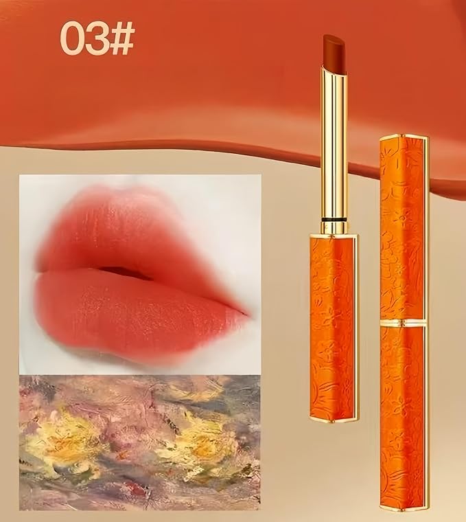 2026 new Velvet Mist Play Lip Makeup, Luxury Gold Orange Lipstick, Velvet Matte Finish, 4 Trendy Colors Available, Lightweight Long-Lasting Formula (03# Dirty Orange)