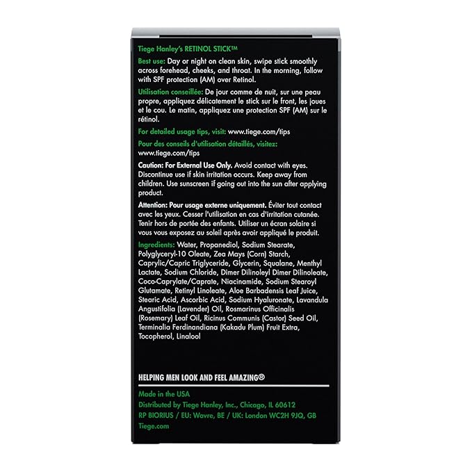 Tiege Hanley Retinol Stick for Men - Anti-Aging Retinol Stick with Hyaluronic Acid & Niacinamide for Fine Lines, Dark Circles, & Wrinkles - Firms Skin & Improves Collagen Production