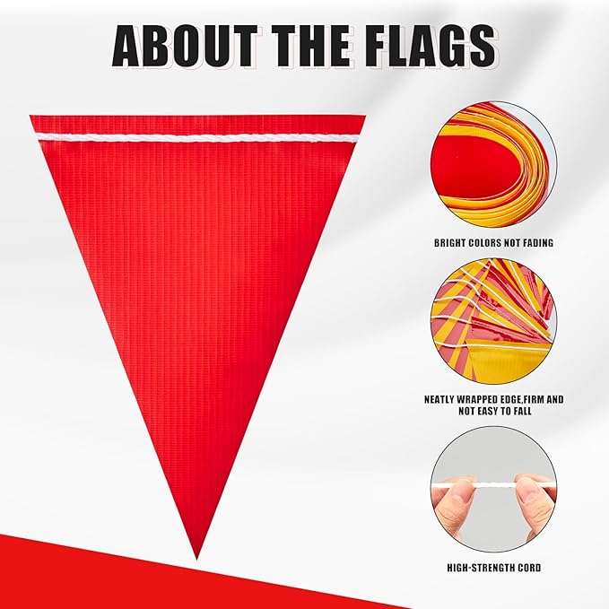 Safety Warning Pennant Banner Flags – Multipurpose OSHA High Visibility Colored Triangle Flags for Roadwork, Party and Hazard Areas(RED+YELLOW,45pcs,105FT)