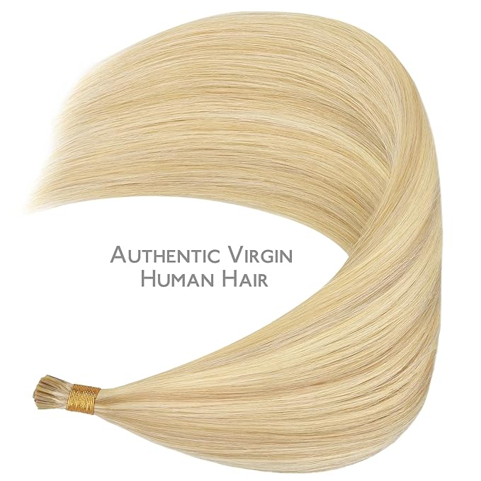 WENNALIFE I Tip Hair Extensions Human Hair, 50g 50s 22 Inch Light Blonde Highlighted Golden Blonde Remy Itip Human Hair Extensions Invisible Itips Straight I Tips Fusion Extensions Real Human Hair