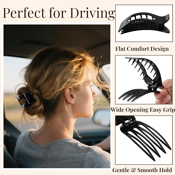 8 Pack Black White Flat Hair Clips for Women – Large Glossy Rectangle No-Slip Claw Clips for Thick & Thin Hair, Strong Hold Square Hair Accessories