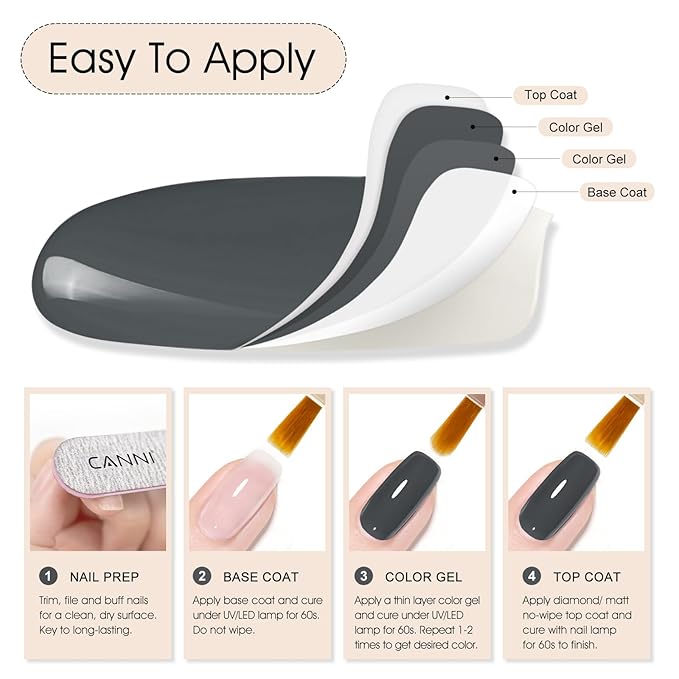 CANNI Gray Gel Nail Polish, 1Pcs Grey Nail Polish Gray Color High Gloss Soak Off U V Gel Nail French Nail Manicure Salon DIY