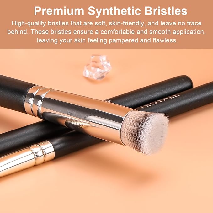 TEOYALL Concealer Brush Set, Flat Top Blush Brush, Angled Nose Contour Brush Ultra-Thin Eyeliner Eyebrow Brush for Flawless Finish (370S/Flat Top/Thin Flat)