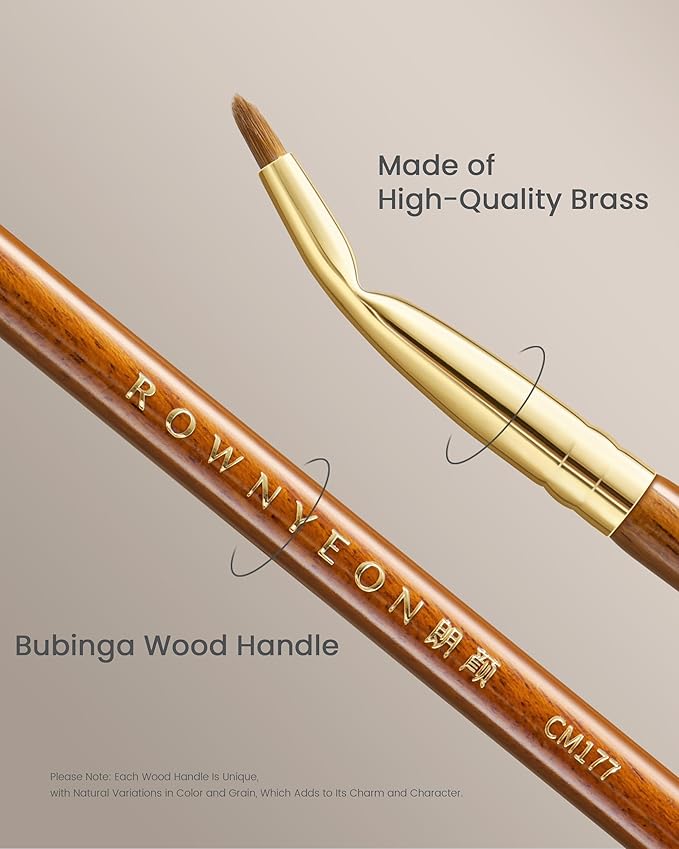 Desert Oak Series Bent Eyeliner Brush - 30° Angled Kolinsky Sable for Sharp Lines & Brows, Luxury Bubinga Handle (CM 177)